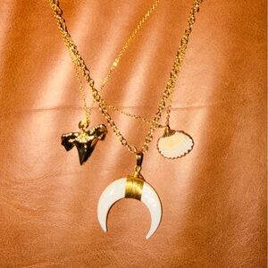 Gold and White Crescent Pendant Necklace